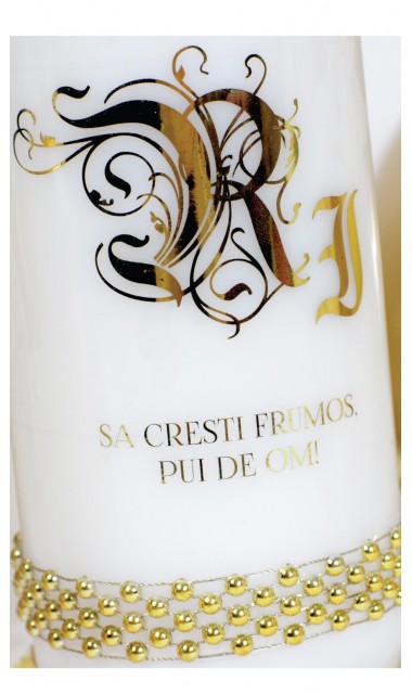 Lumanare de botez personalizata, print folio gold, 30x8cm, Evoque  2